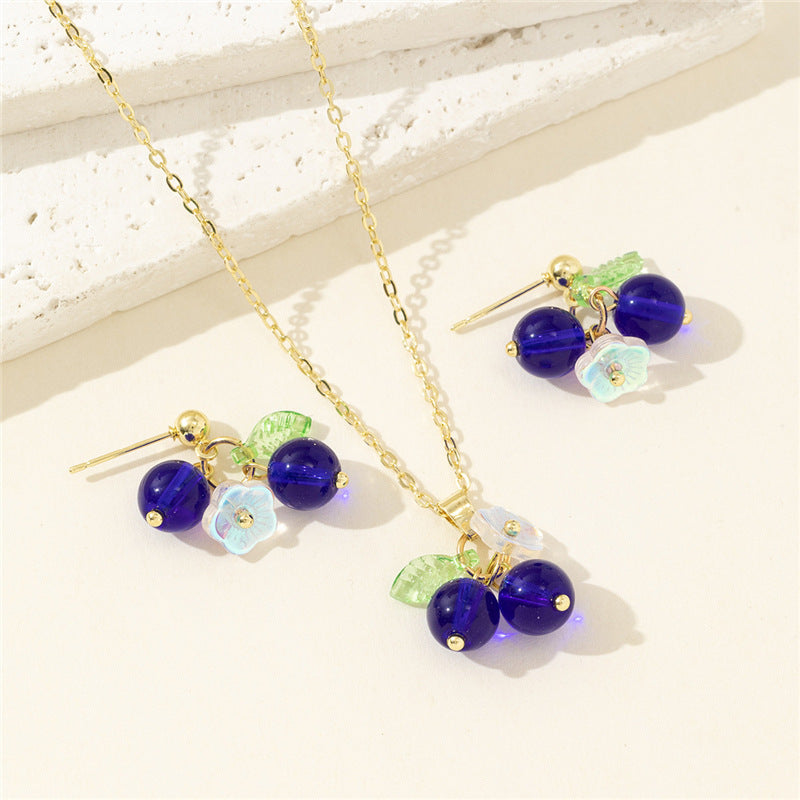 Wholesale Blueberry fruit glass pendant necklace