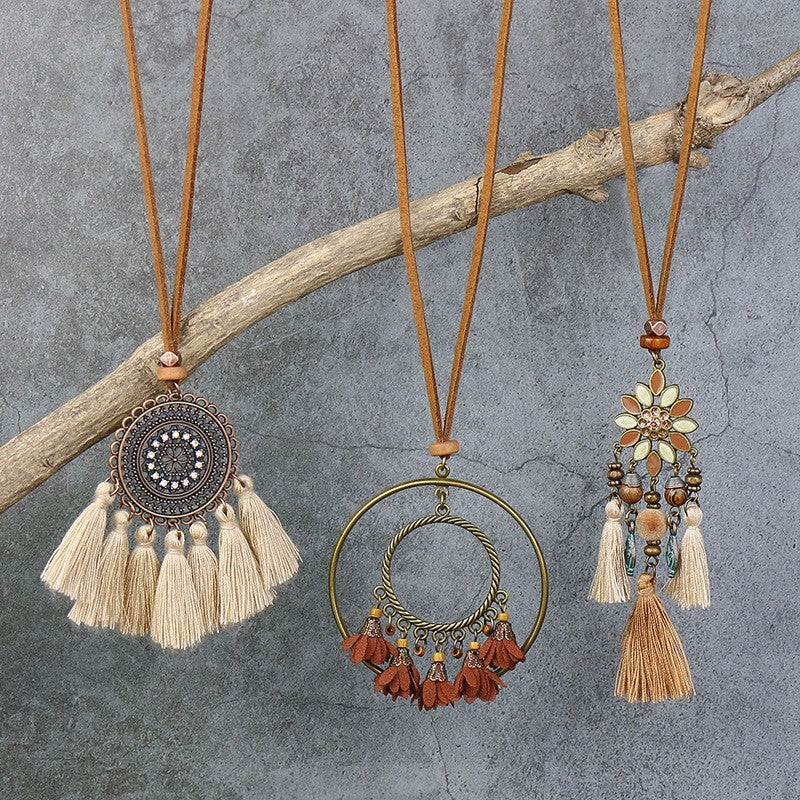 Wholesale Hot sale long necklace bohemian style tassel flower pendant ethnic style retro necklace