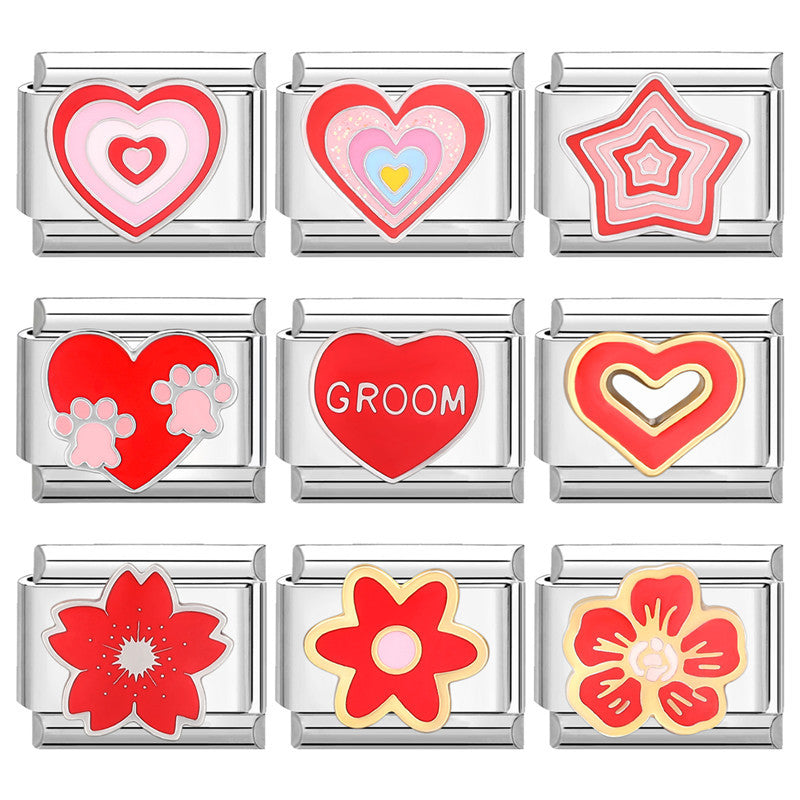 Wholesale Italian Charm Bracelet 9mm DIY Splicing Red Series Titanium Steel Composable Bracelet