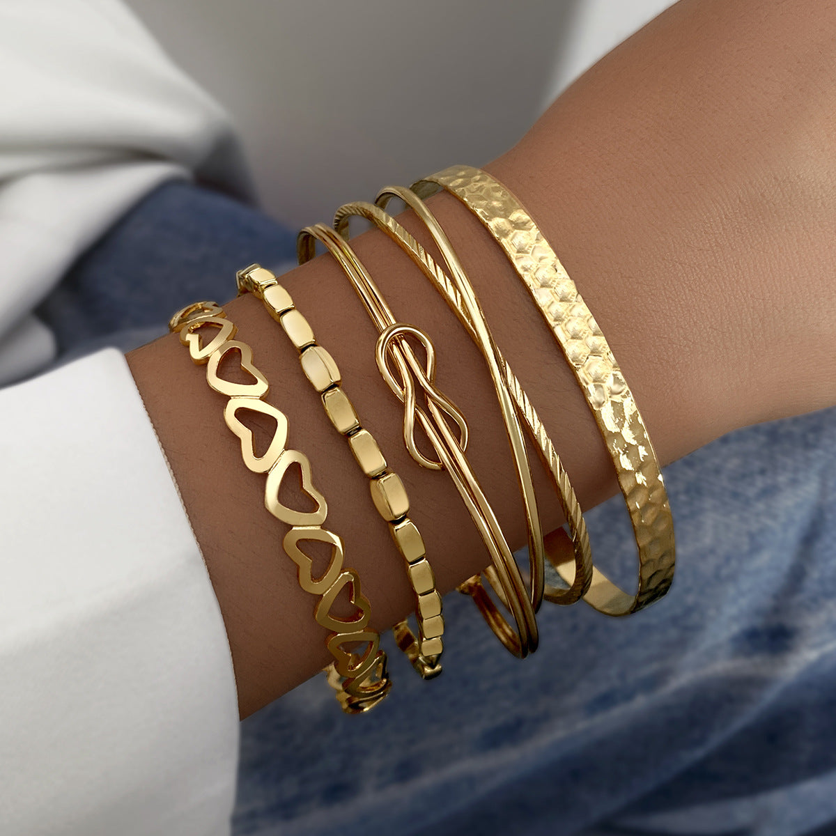 Wholesale  alloy love knot bracelet suit creative peach heart love geometric bracelet