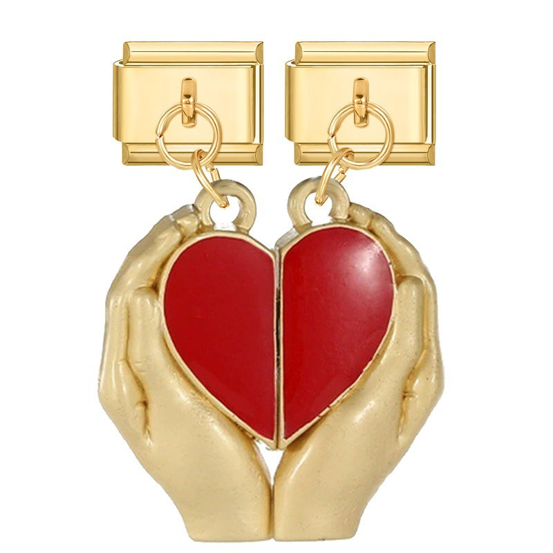 Wholesale Italian Charm Bracelet 9mm DIY Splicing Double Charm DIY Ring Stainless Steel Composable Bracelet