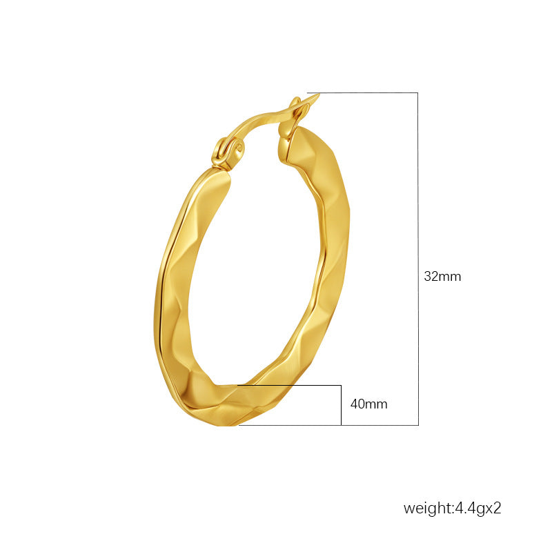 Wholesale Embossed Round Earrings Stainless Steel Gold Plated Everyday Wear Jewelry Accessory