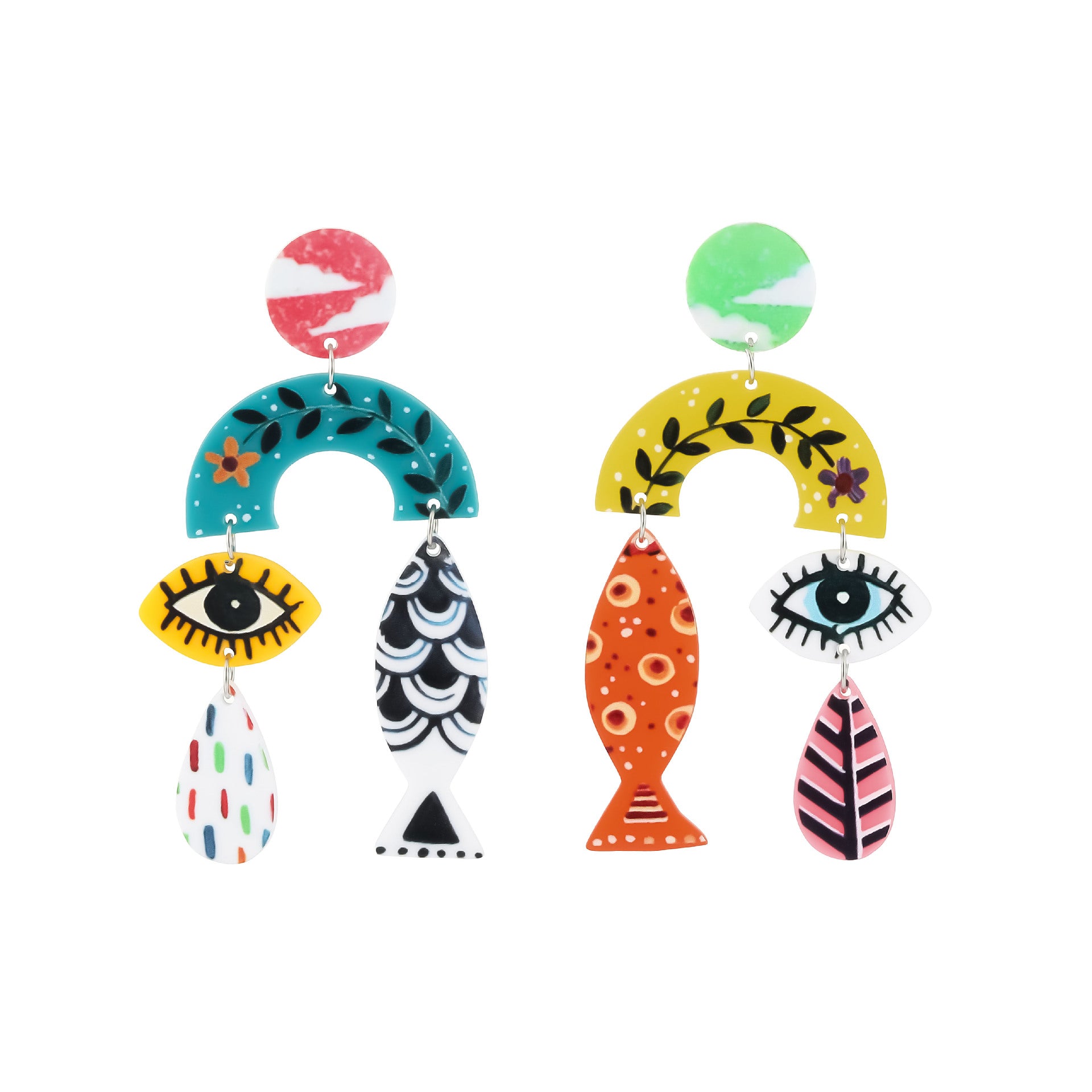 Wholesale  luxury  rainbow fish eye funny cat acrylic  earrings