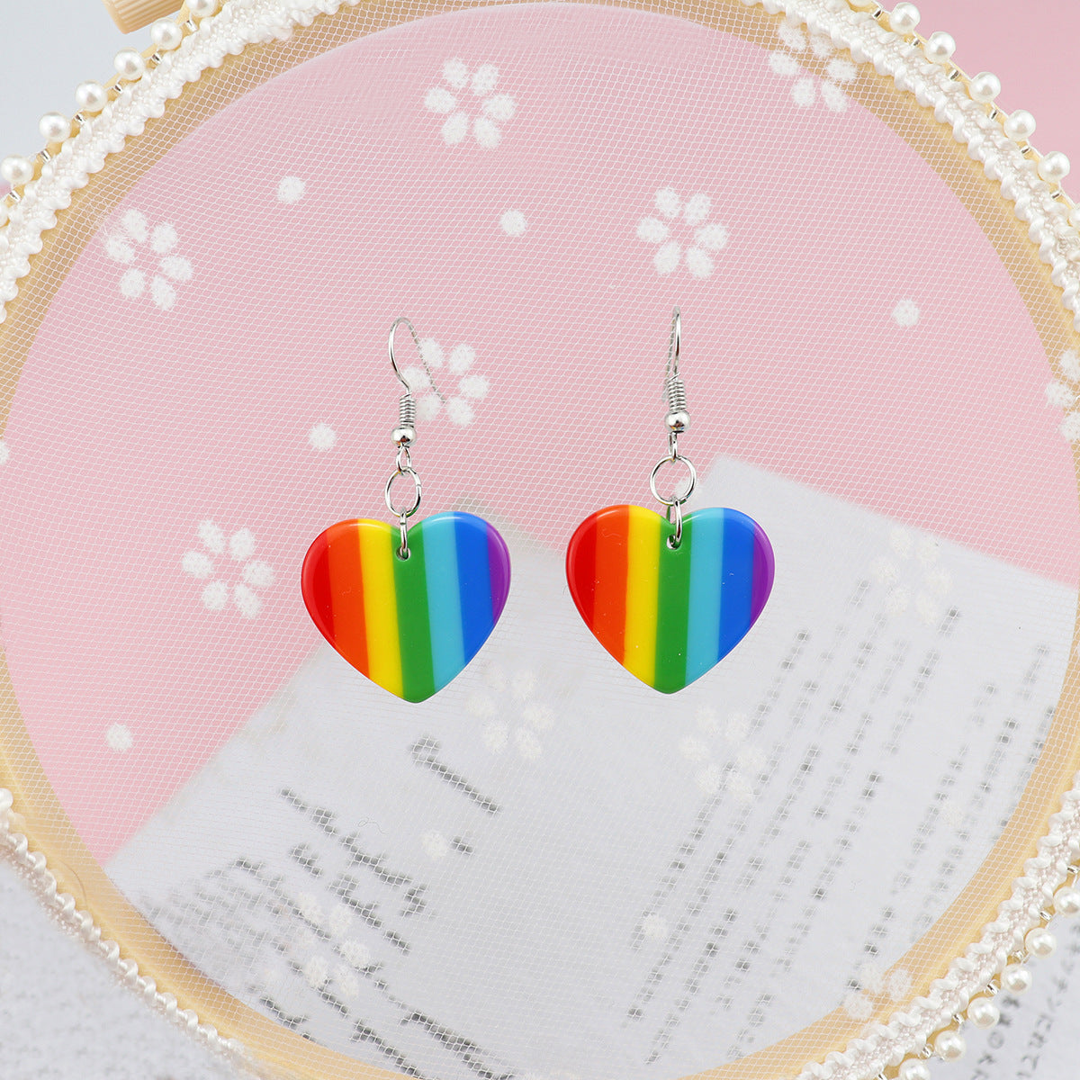 Wholesale rainbow love earrings five-pointed star resin earrings