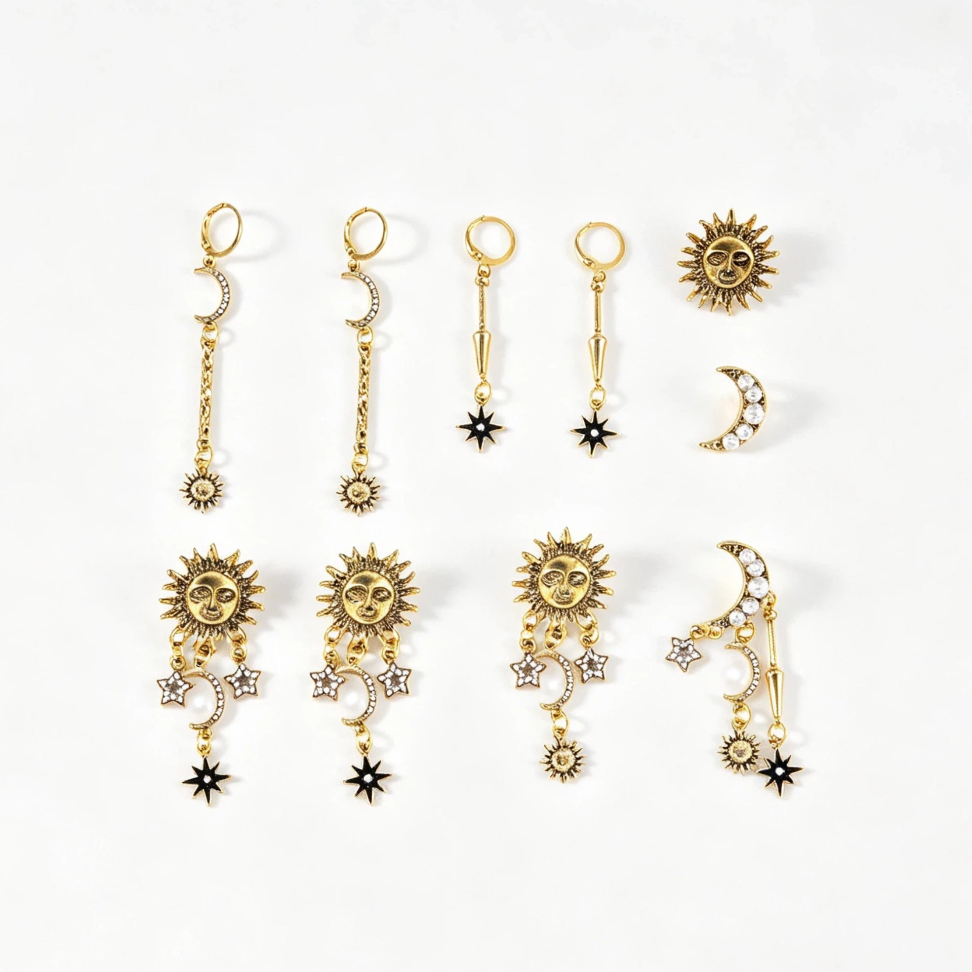 Wholesale Vintage Asymmetrical Sun Moon Earrings Zinc Alloy Electroplated Fashion Accessory For Party Wear