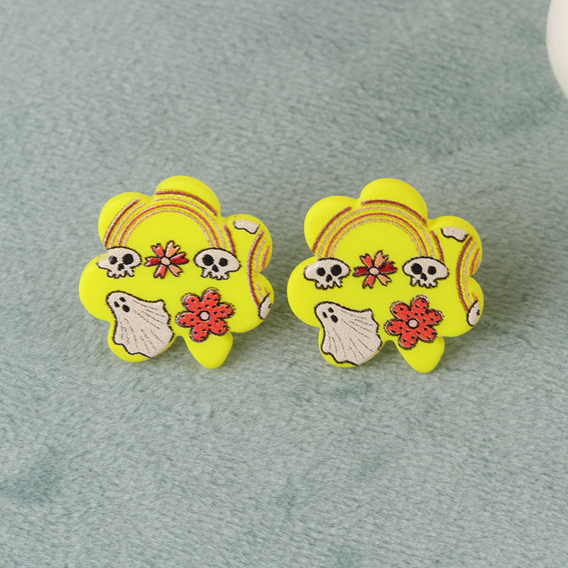 Wholesale   Ghost Bat Geometric Flowers Acrylic Earrings
