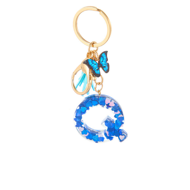Wholesale Resin blue heart butterfly letter keychain