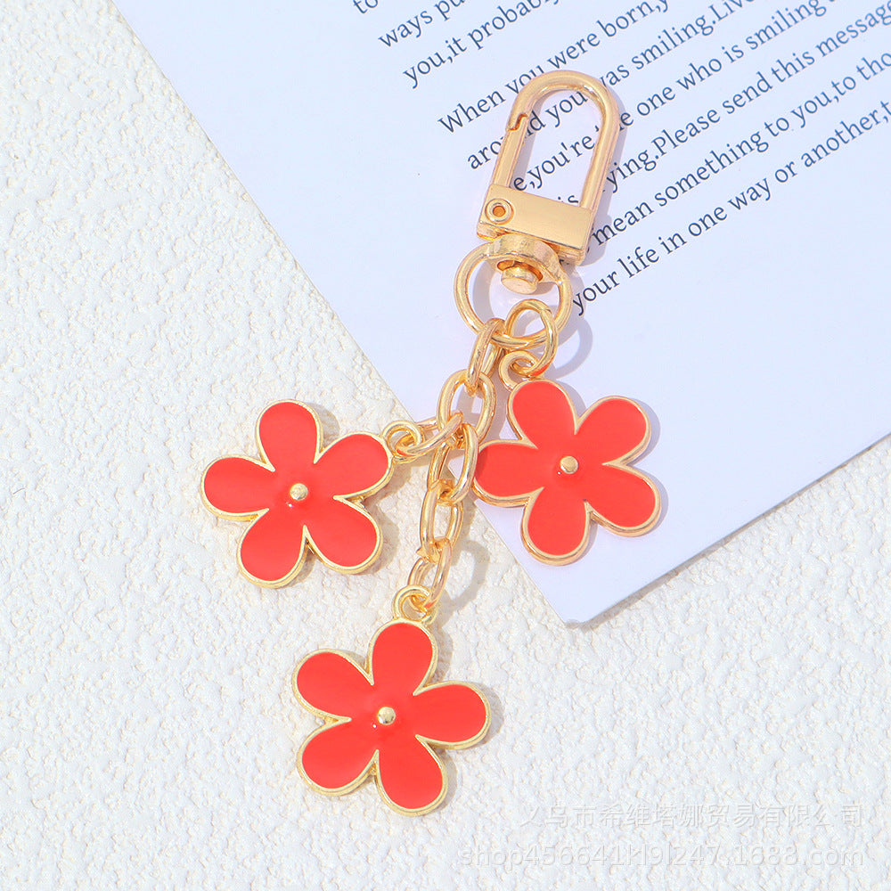 Wholesale Zinc Alloy Oil Dripping Flower Keychain Double-Sided Pendant Bag Charm