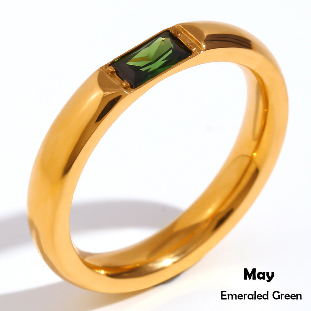 Wholesale Modern Simple Ring - 18K Gold Plated Stainless Steel Rectangular Zircon - Fashion Jewelry Accessory for Everyday Wear Boutique Resale