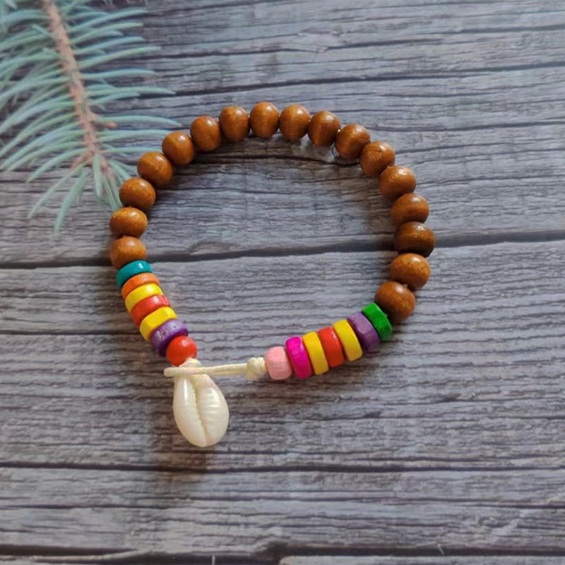 Wholesale Boho Devil's Eye Colored Wooden Beads Natural Shell Bracelet ACC-BT-Youl012