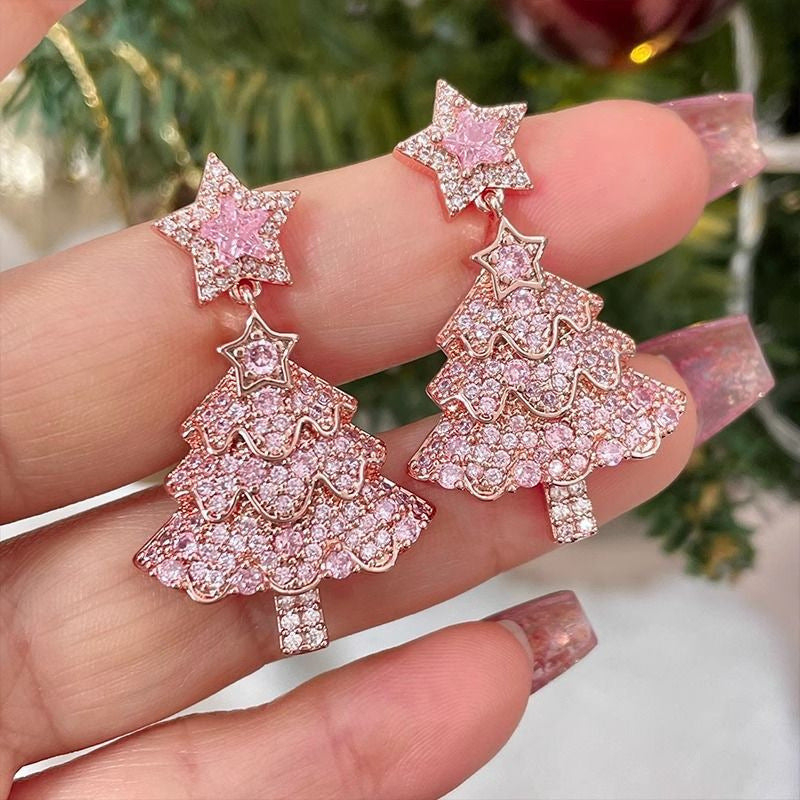 Wholesale Christmas Tree Diamond Earrings Fashion Jewelry Accessory Boutique Resale Party Wear