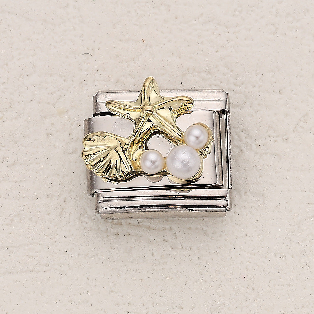 Wholesale 10pcs Italian Charm Bracelet 9mm DIY Splicing Clover Starfish Stainless Steel Composable Bracelet