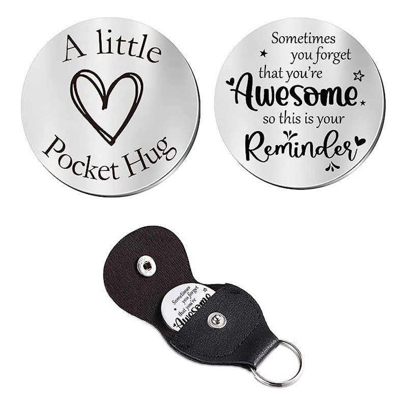 Wholesale Cute Titanium Steel Wedding Lucky Charm Coin Keychain Gift With Leather Bag For Boutique Resale