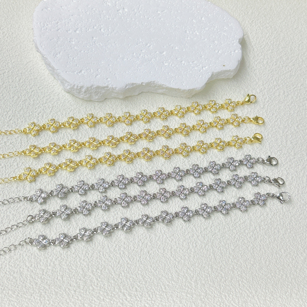 Wholesale  Plated 18K Flower Love Five-pointed Star Zircon Bracelet