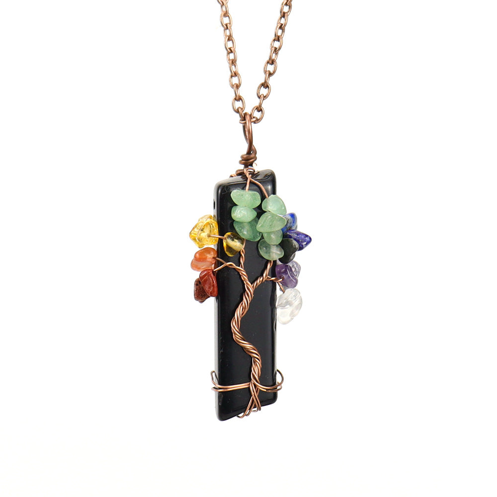 Wholesale Irregular Natural Stone Amethyst Tree Of Life Pendant Necklace Handwoven Fashion Jewelry Boutique Resale