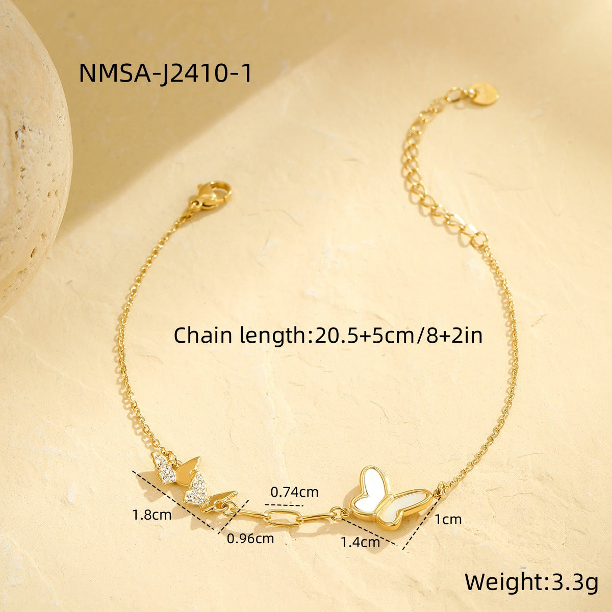 Wholesale  white shell butterfly diamond double stacked anklet