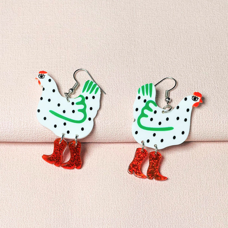Wholesale creative rooster stitching acrylic earrings