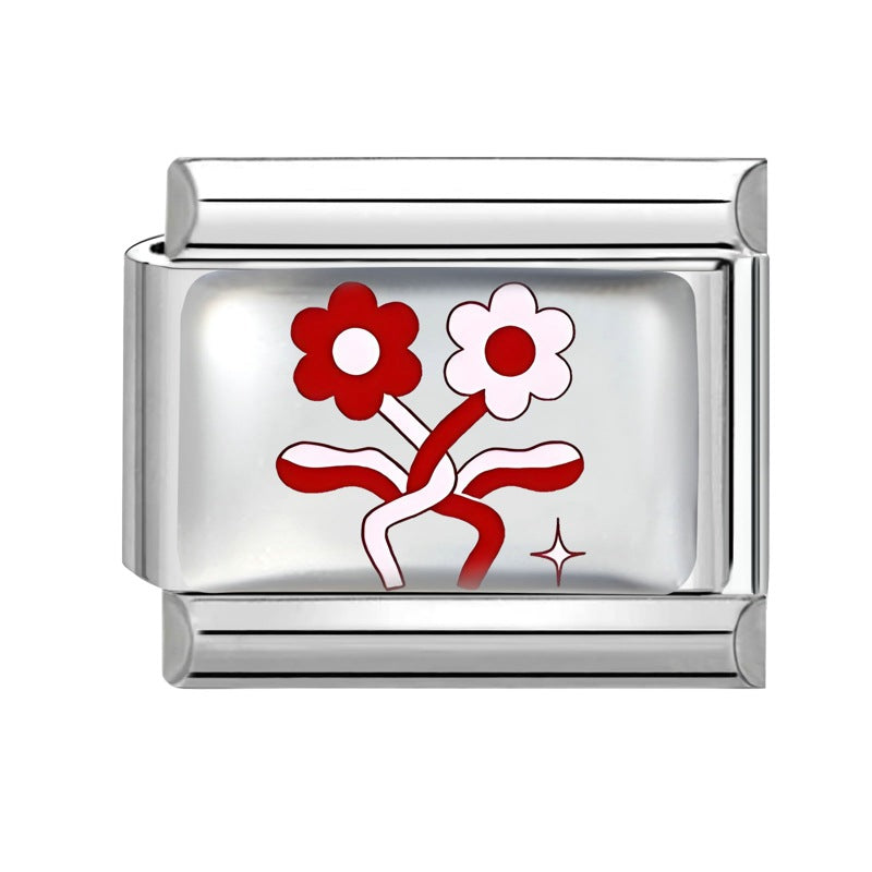 Wholesale 9mm Italian Charm Starter Bracelets DIY Red Heart Bow Stainless Steel Composable Bracelet