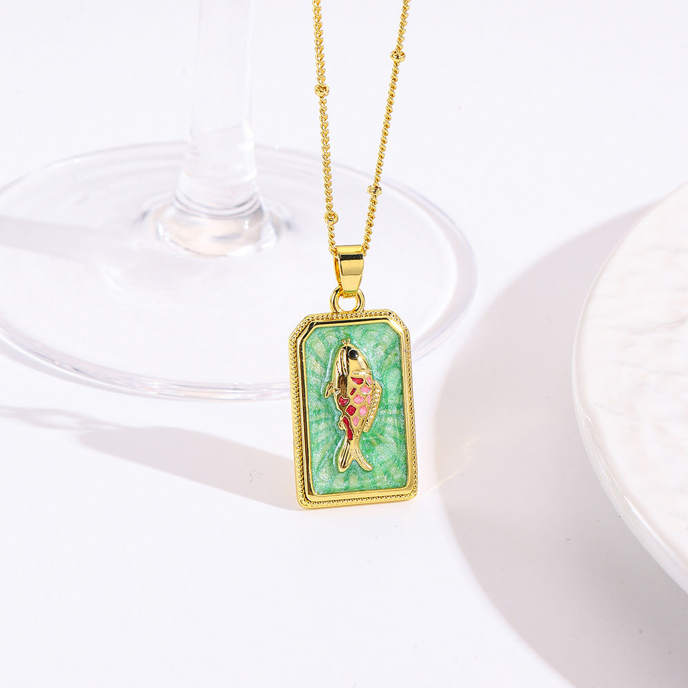 Wholesale square color dripping copper love conch shell eye moon jellyfish tarot pendant necklace