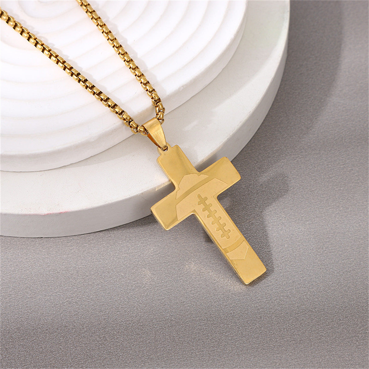 Wholesale American Football Stainless Steel Cross Bible Pendant Necklace