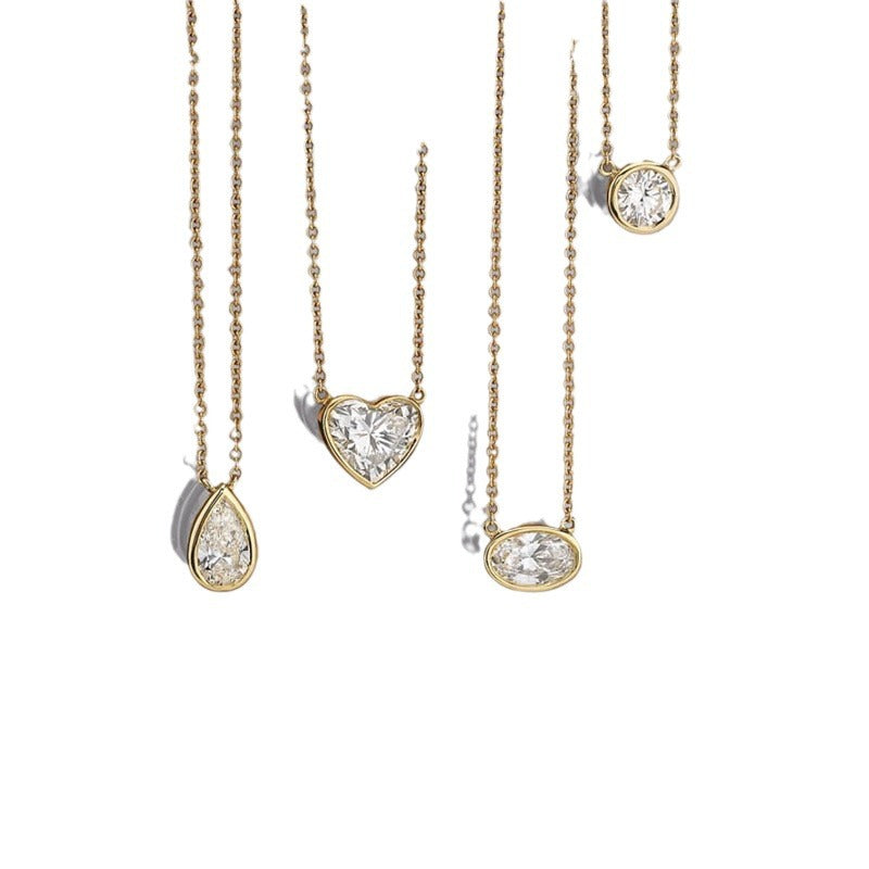 Wholesale Titanium steel zircon oval round pendant necklace simple ins fashion furnace vacuum electroplating