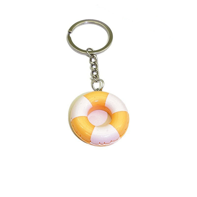 Wholesale Trendy Donut Swim Ring Resin Keychain Pendant Blue White Vacation Style Bag Charm Car Key Accessory