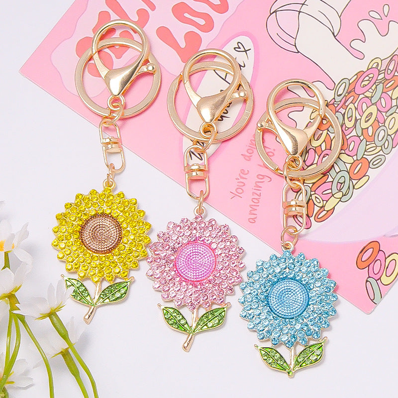 Wholesale  Popular Plant Sunflower Crystal Keychain