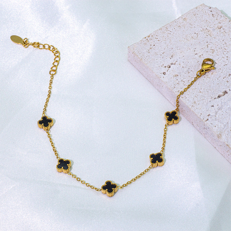 Wholesale 7mm Double-sided Natural Shell Four-leaf Clover Bracelet ACCVIP-BT-Xiangou004