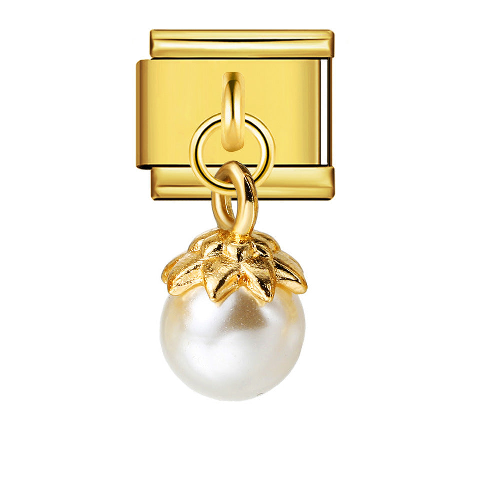 Wholesale  Italian Charm Bracelet 9mm DIY Pearl and Gemstone Hook Pendant Creative Stainless Steel Composable Bracelet