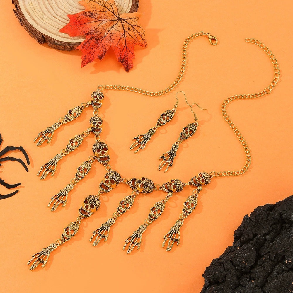 Wholesale Punk Retro  Jewelry Set – Skull Ghost Hand Tassel Necklace &  Earrings Boutique Resale