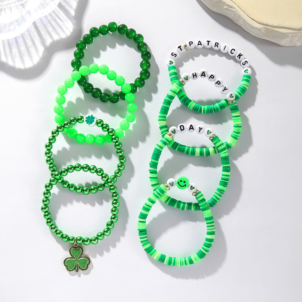 Wholesale St. Patrick's Day Beaded Four Leaf Clover Bracelet