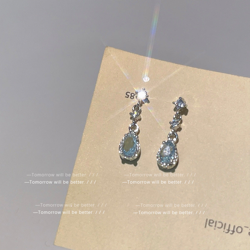 Wholesale Electroplated Alloy Blue Drop Zircon Earrings Retro Style Fashion Accessory
