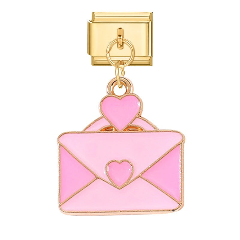 Wholesale Italian Charm Bracelet 9mm DIY Splicing Gold Heart Envelope Series Stainless Steel Composable Bracelet