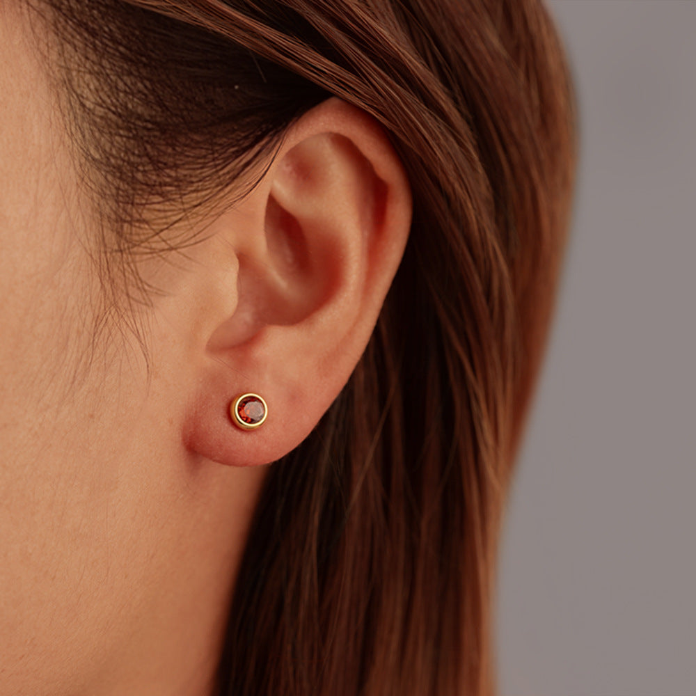 Wholesale Light Luxury Round Stainless Steel Zircon Earrings for Women,  Multi-Color 18K Gold Plated Fashion Accessory