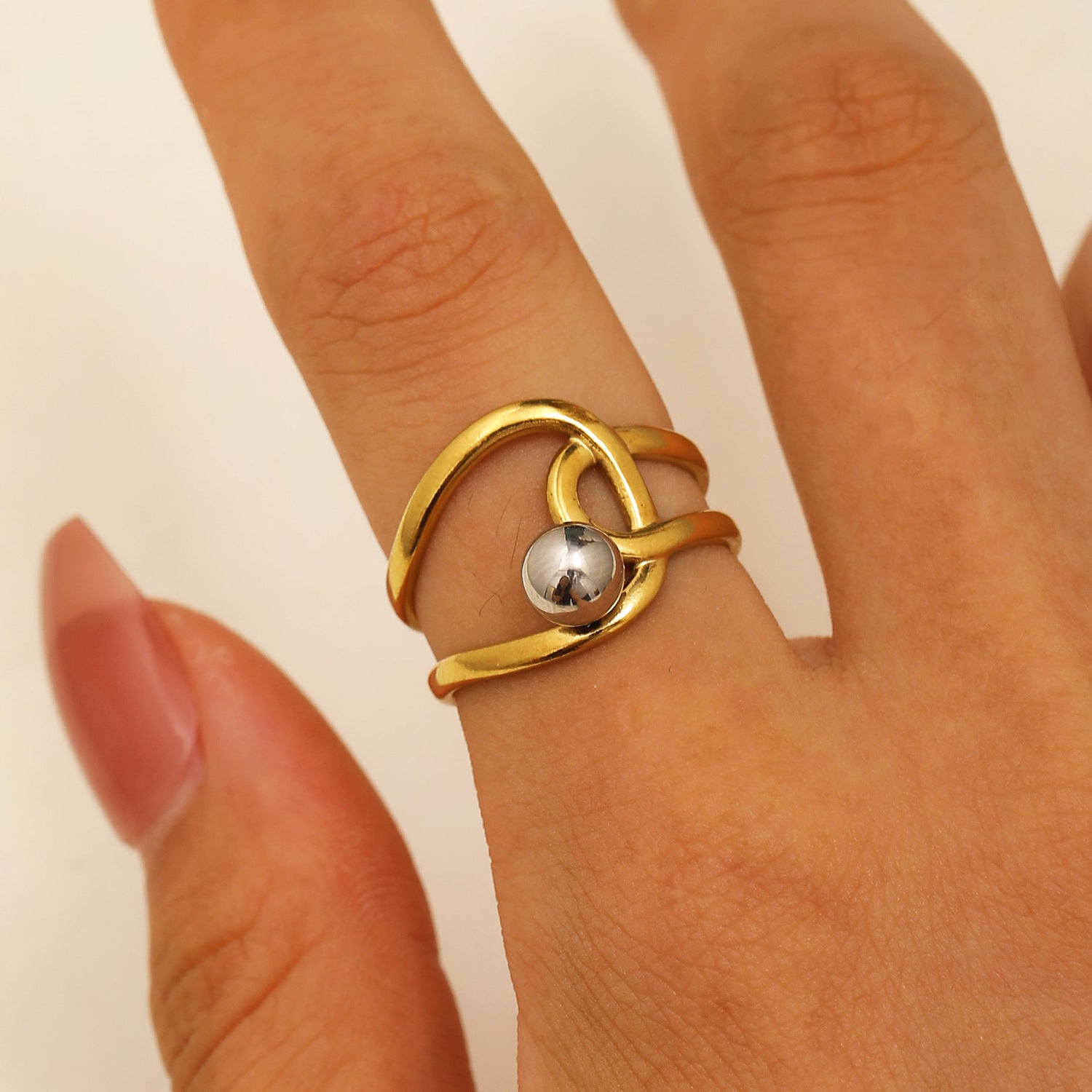 Wholesale Geometric Cut Out Lines Stainless Steel Open Ring