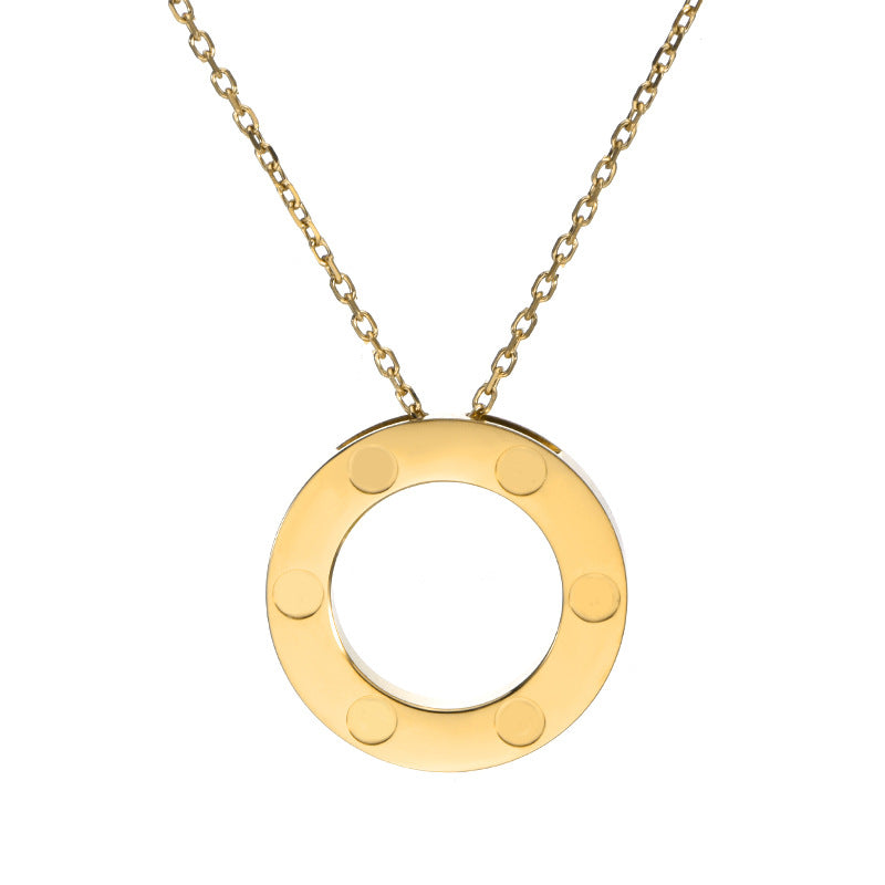 Wholesale Rose Gold Single-Ring Big Disc Screw Detail Clavicle Necklace