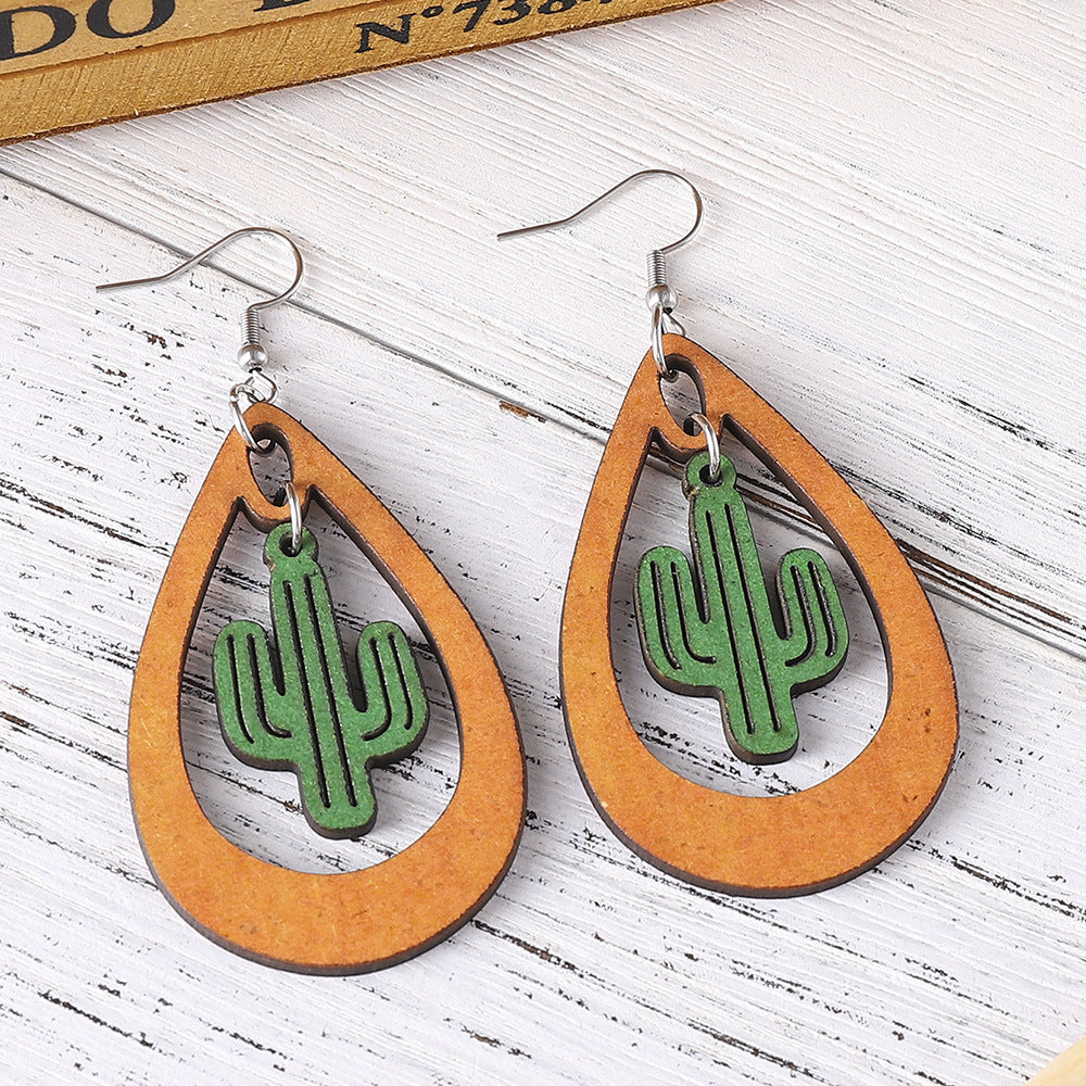 Wholesale Bohemian Hollow Cactus Earrings