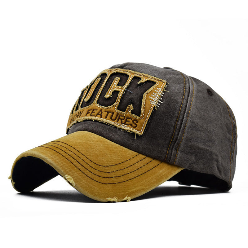 Wholesale Trendy Yellow Hip Hop Baseball Cap Patchwork Distressed Washed Cotton Adjustable Wide Brim Street Fashion Accessory For Men And Women