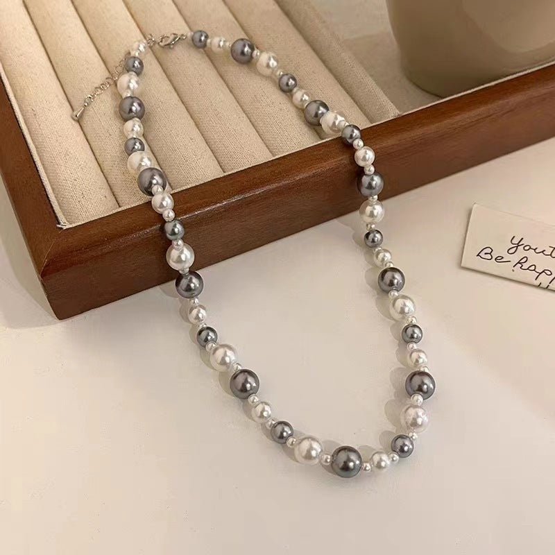 Wholesale Grey and White Mixed Color Pearl Necklace