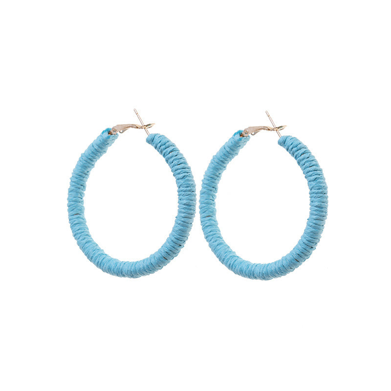 Wholesale 5pcs Bohemian Resort Style Raffia Hoop Earrings