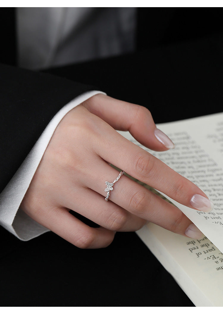 Wholesale 925 sterling silver butterfly ring light luxury index finger ring