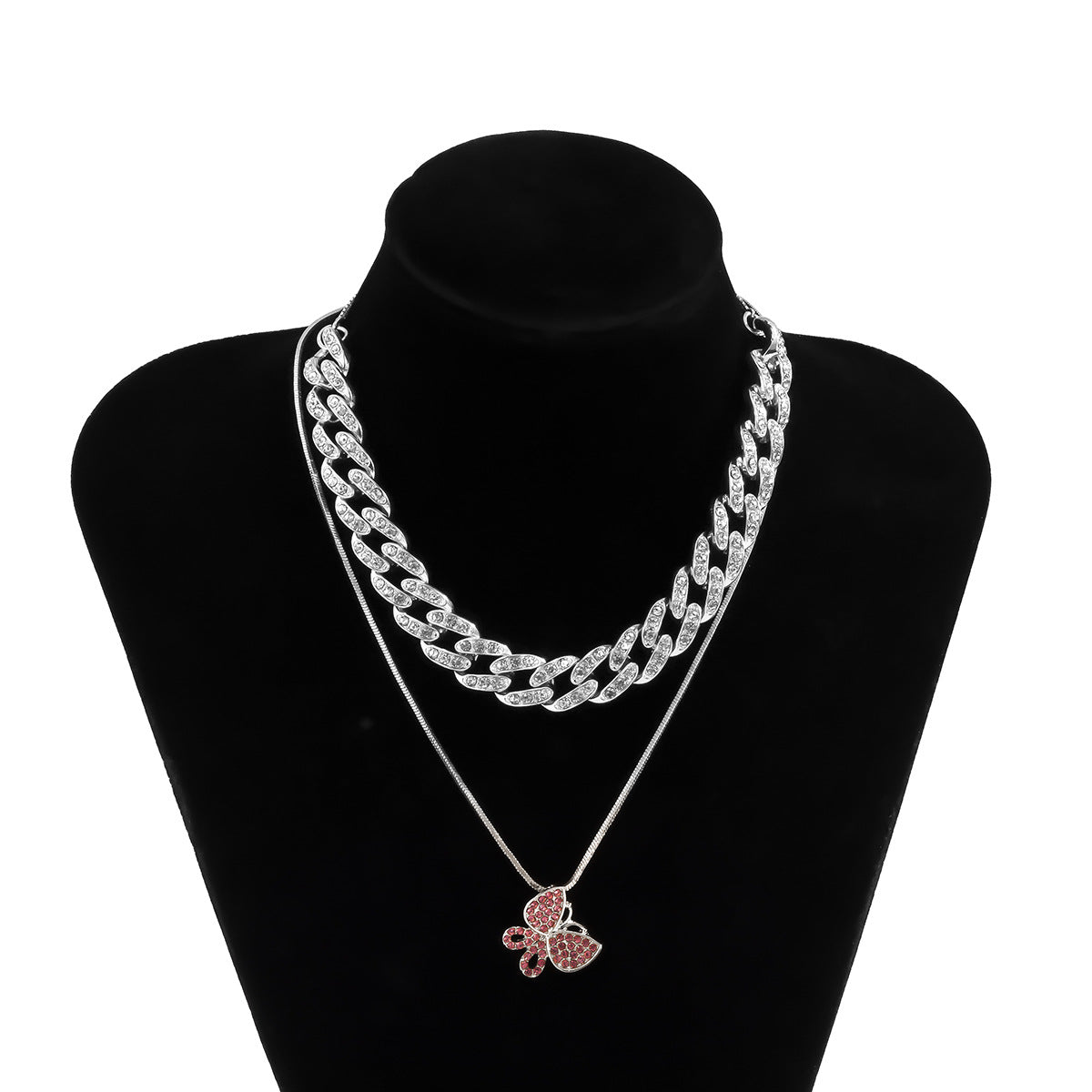 Wholesale vintage butterfly rose gold diamond Cuban buckle snake bone chain necklace ACC-NE-Xuer012