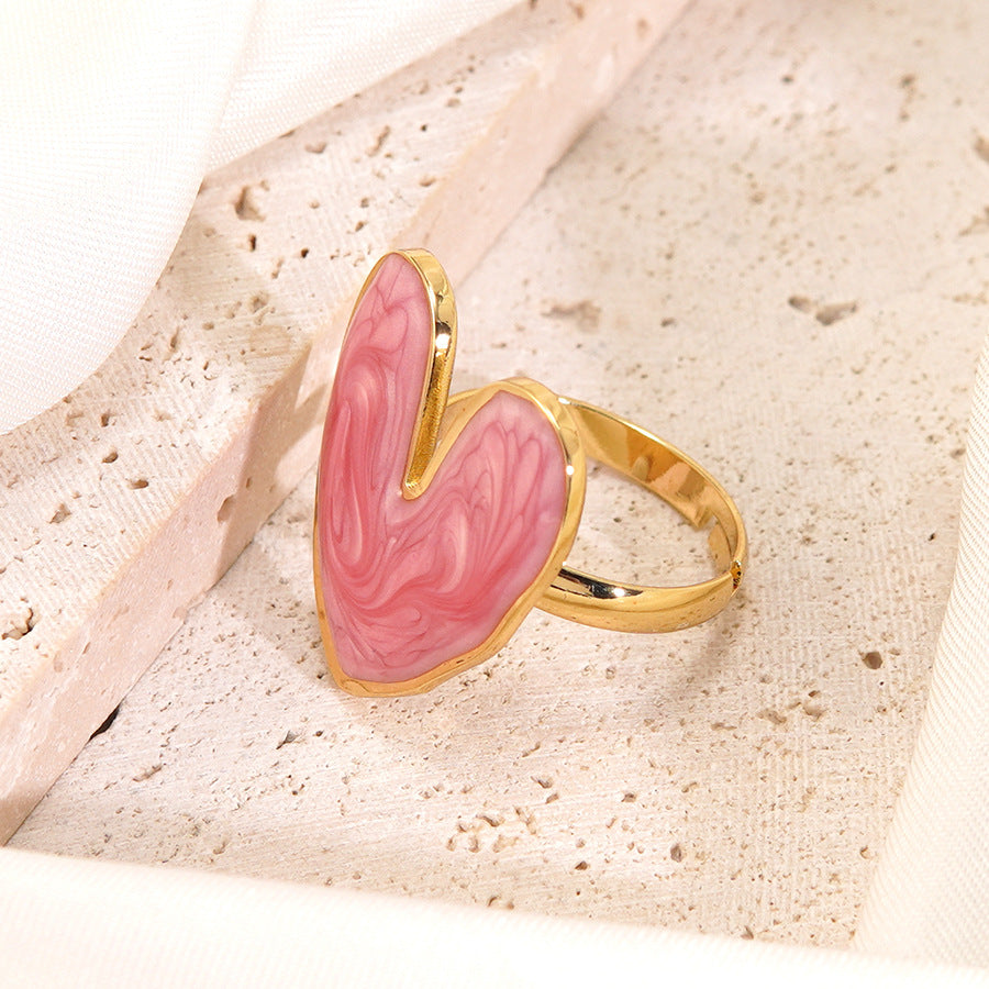 Wholesale sweet style love oil drop ring stainless steel heart-shaped ring