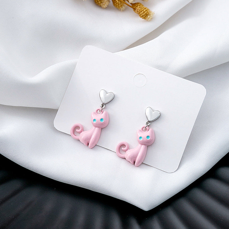 Wholesale Silver Needle Cute Small Oil Drop Cat Earrings ACC-ES-MDD055