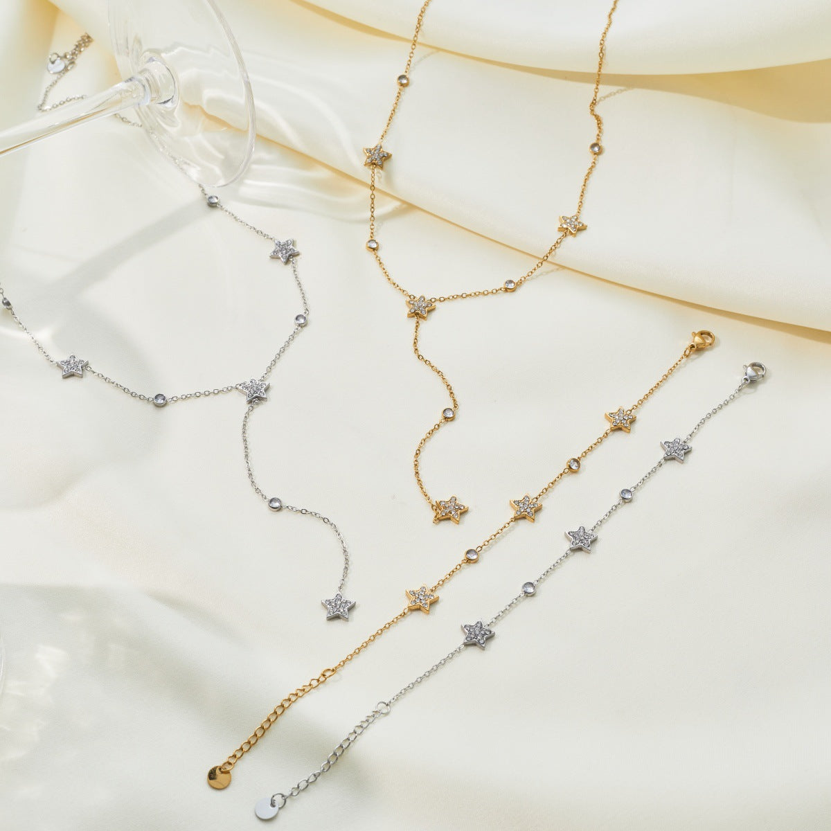 Wholesale Gentle Star Zircon Y-Necklace and Bracelet Set