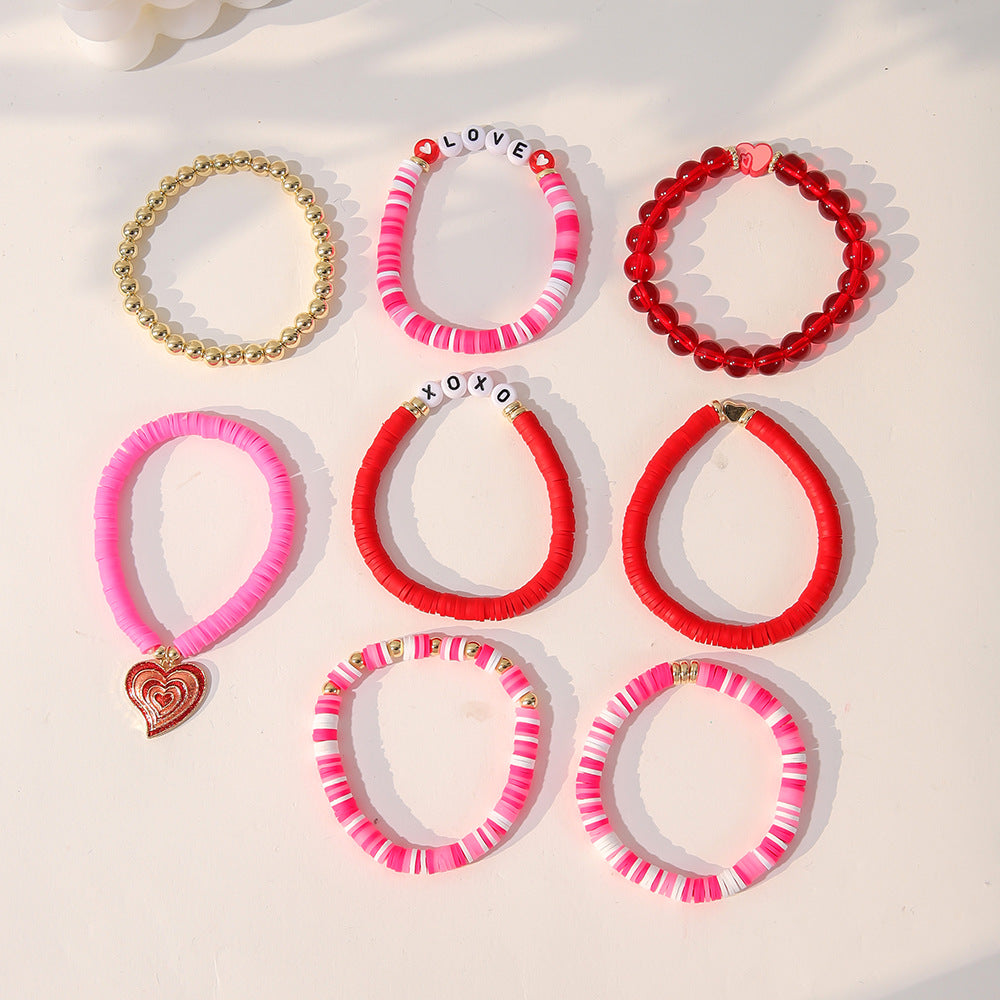 Wholesale Valentine's Day oil drop love pendant polymer clay letter bracelet set