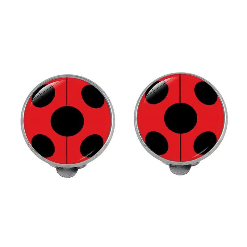 Wholesale Round Polka Dot Cartoon Anime Ladybug Bear Paw Print Alloy Ear Clip Earrings
