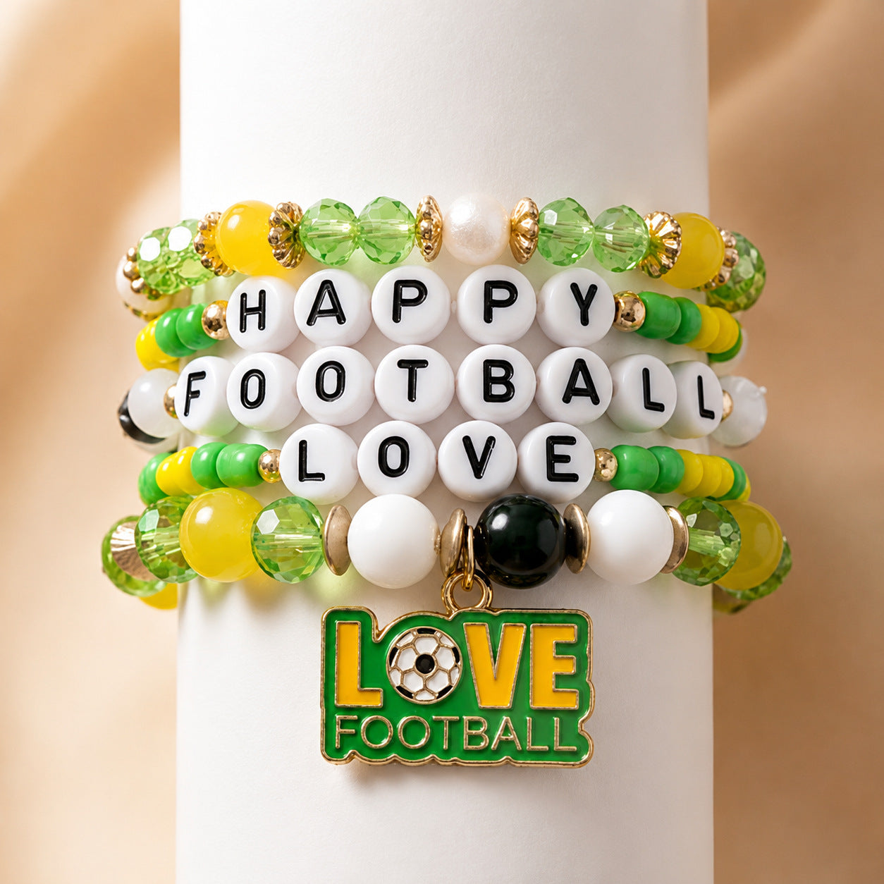 Wholesale Natural Stone Handmade Beads Football Bracelet Set Trendy Fashion Accessory