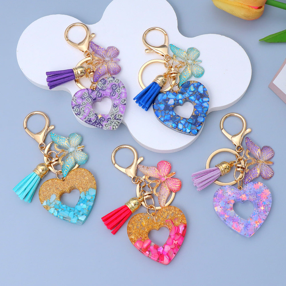 Wholesale Chic Heart Resin Keychain with Tassel - Boutique Bag Accessory Gift