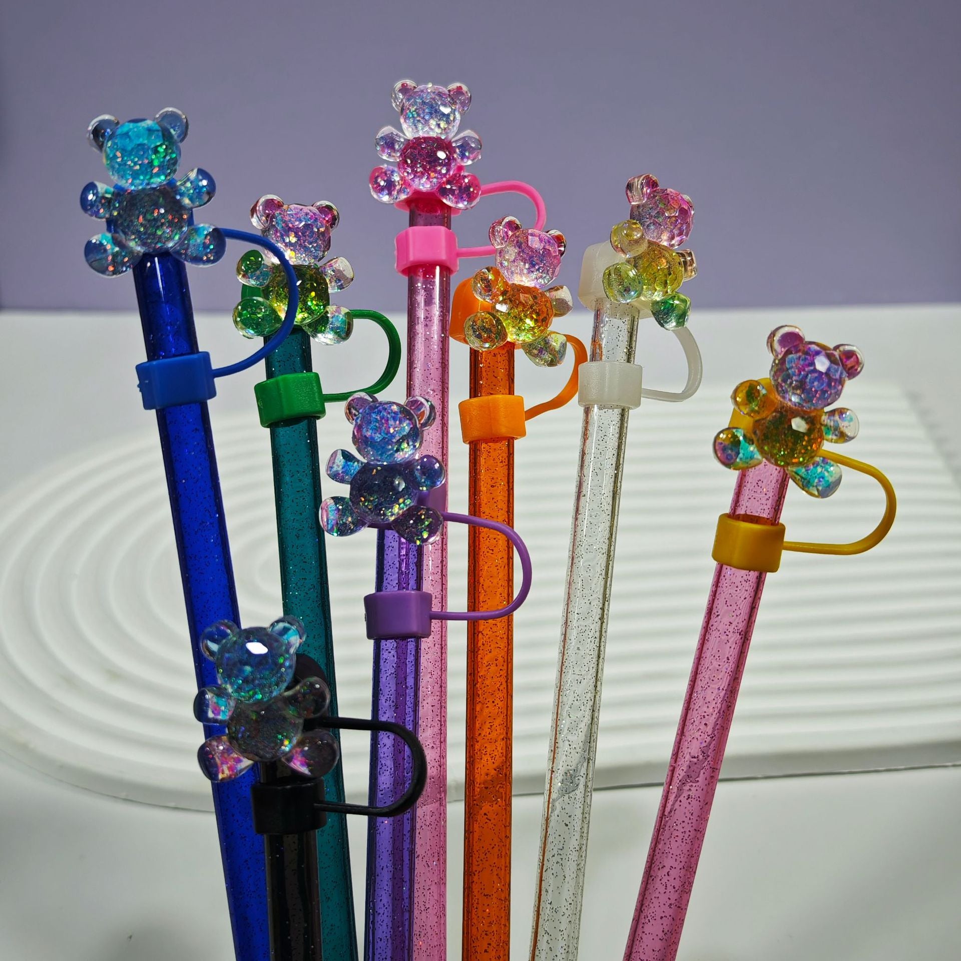 Wholesale  10mm resin bear PVC Soft Straw Tube Cap